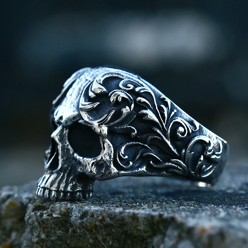 BEIER 2022 New Punk Calvarium Skull Ring With Pattern For Men Biker Hip Hop Jewelry Wholesale Motorcycle