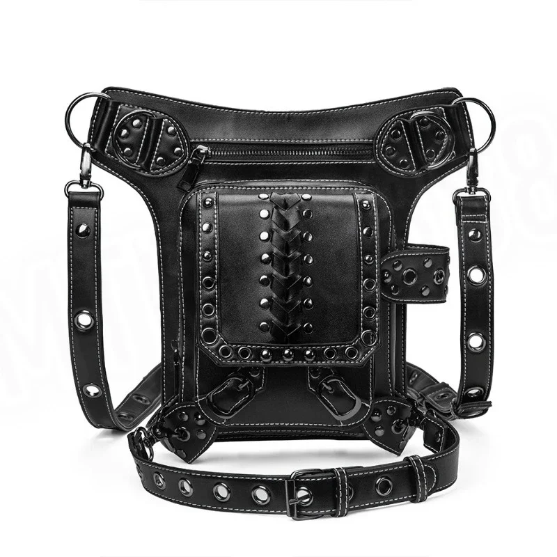 Steampunk Style Men's Waist Bag Chain Design Outdoor Shoulder Crossbody Bag Women's Mobile Phone Hanging Bag Motorcycle Leg Bags