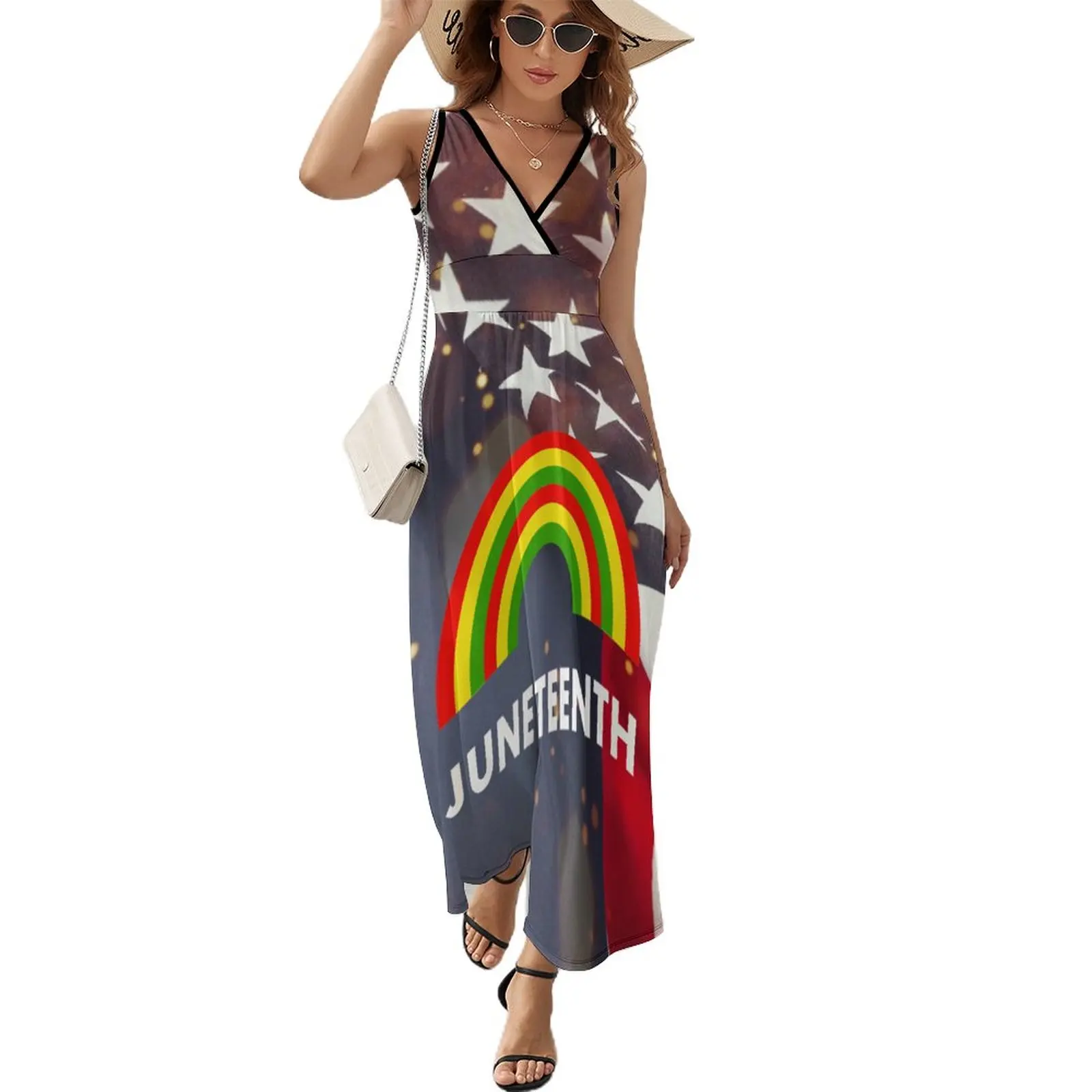 

Happy Juneteenth Day Freedom 1865 Dress Vintage Maxi Dress V Neck Pattern Boho Beach Long Dresses Korean Fashion Oversized Cloth