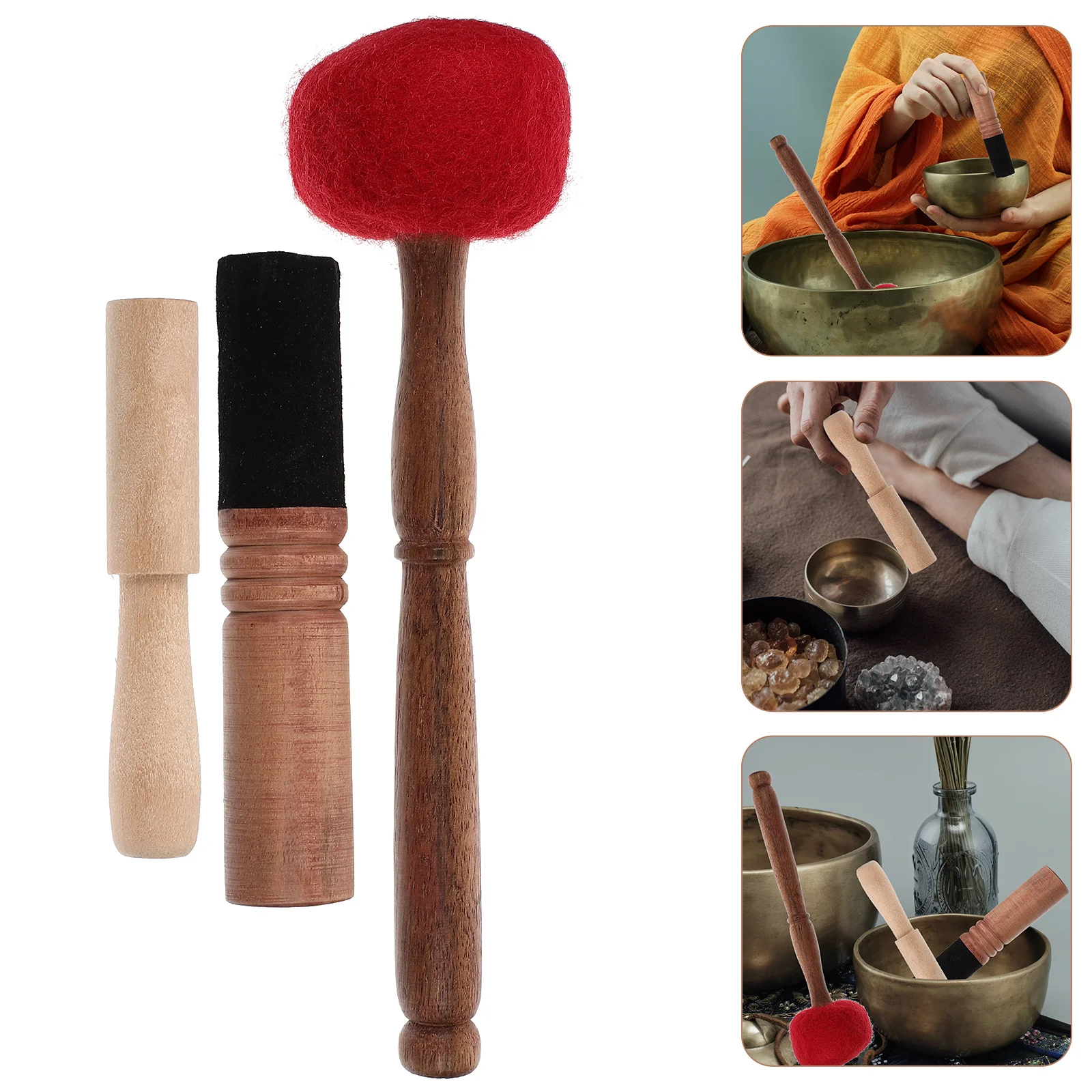

3Pcs Nepal Buddha Singing Bowl Handmade Wooden Striker Rod Accessory Meditation Sound Healing Yoga Music Instrument