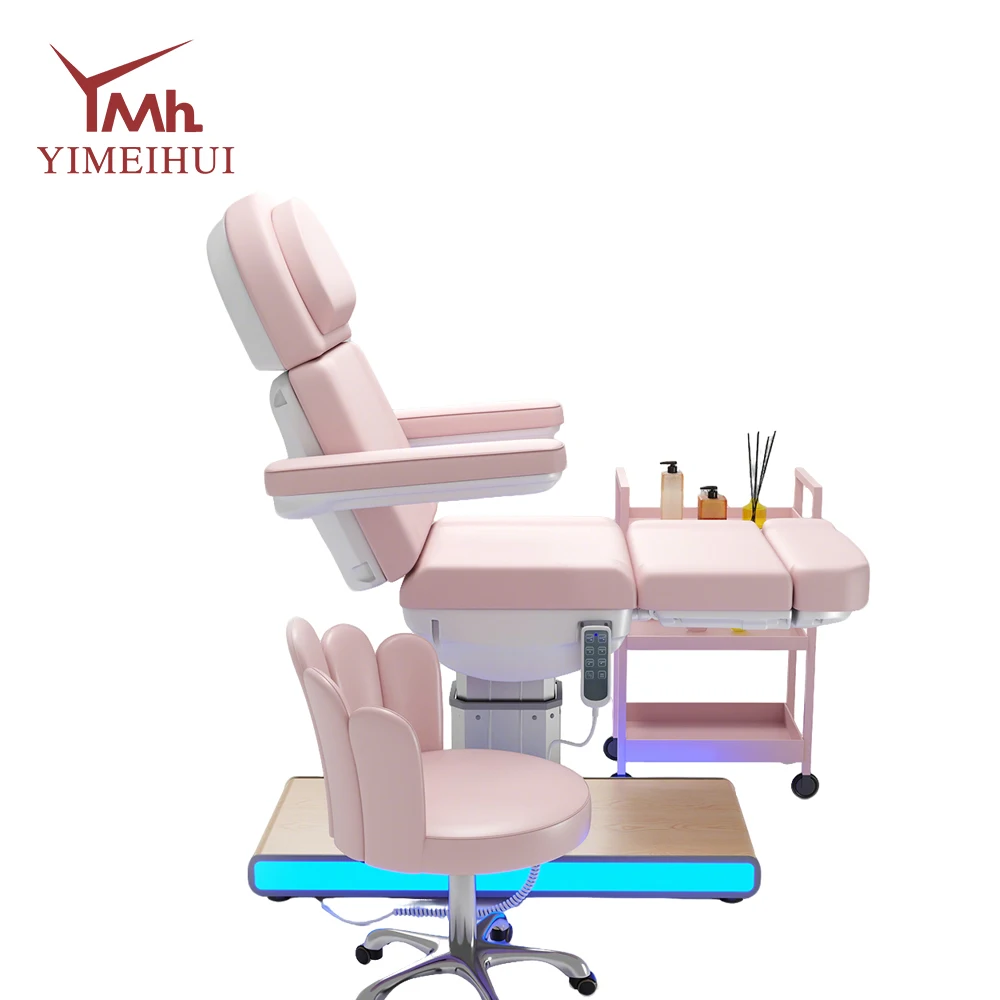 電動マッサージベッド サロン家具 ピンクゴールド フェイシャルベッド 美容サロン機器 日本式ヘッドスパベッド