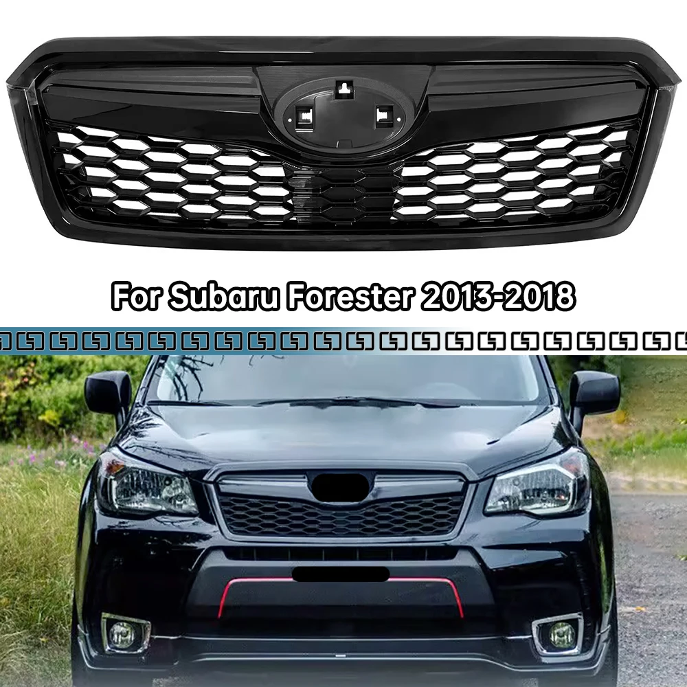 

For Subaru Forester 2013-2018 GLoss Black Front Bumper Grill Racing Grills Hood Mesh Grid Auto Parts