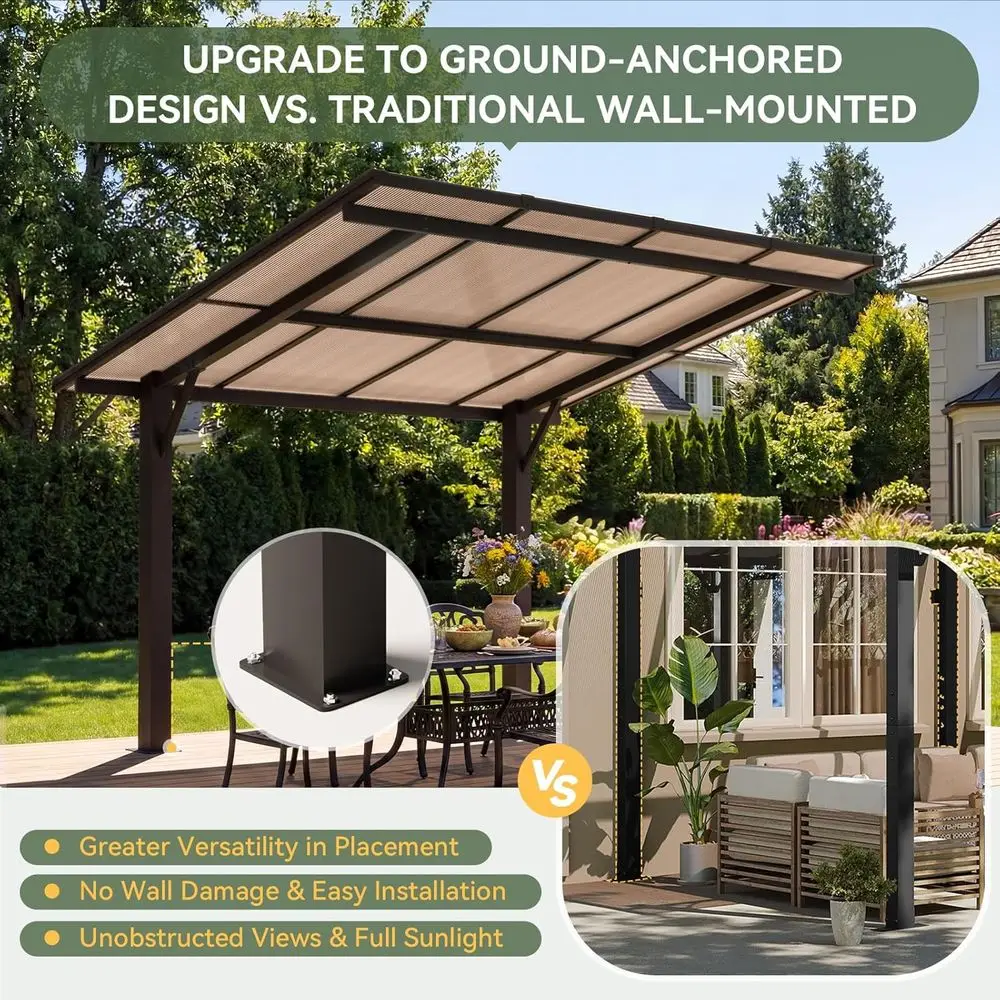 8'x10' Gazebo, reestanding Pergola with Roo, Heavy Duty Outdoor Pergolas or Patios, Hard Top Metal Wall-Mounted Pergola, 4.72" T view 6