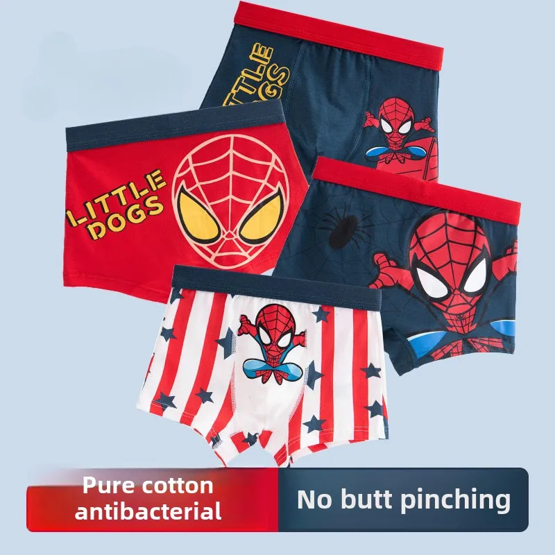 Marvel Spiderman Iron Man New Cute Boy's Comfortable, Soft, Fashionable and Cool Anime Pure Cotton Antibacterial Boxer Briefs