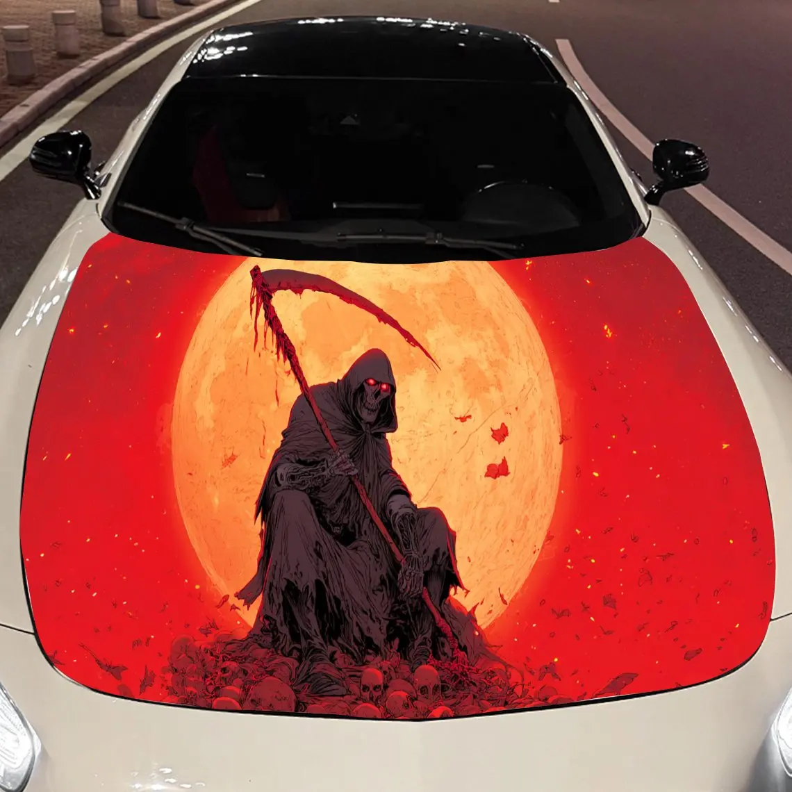 

Blazing Grim Reaper by Red Moon Car Engine Hood Sticker, Auto Vinyl Wraps, Waterproof Self-adhesive Vehicle Decal, Durable & Ant