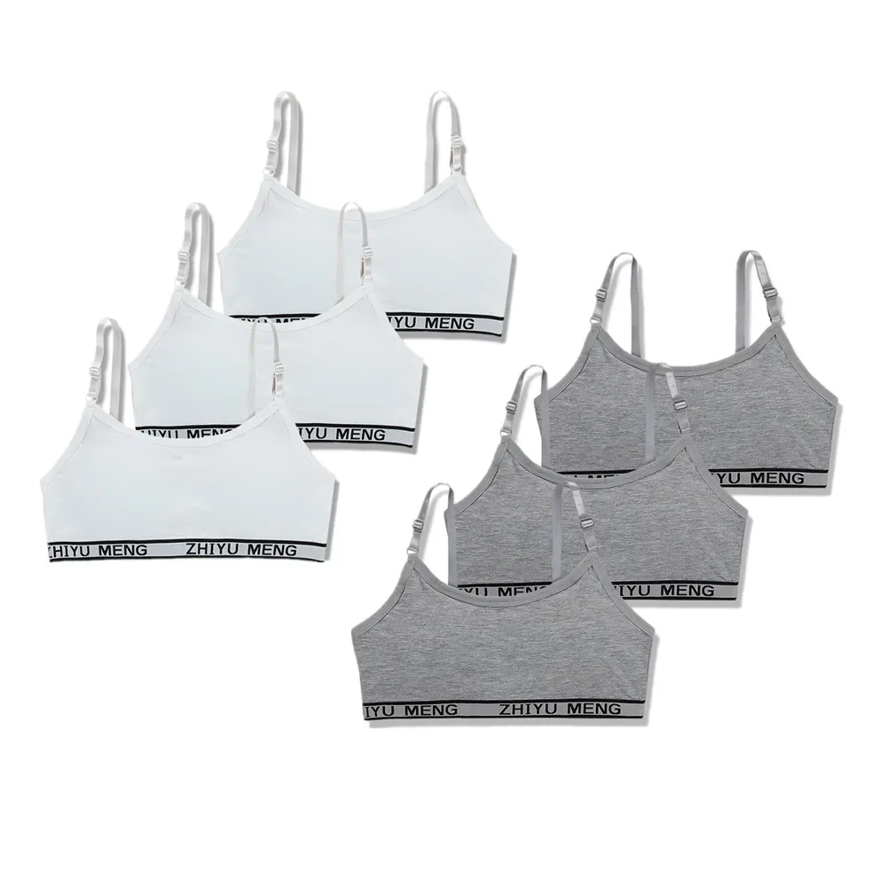 

6Pc/Lot Girls Sports Bra Puberty Underwear Wireless Teenager Sport Cotton Crop Top 8-14Years