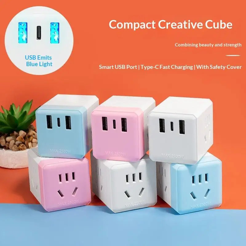 Space Saving Cube Power Socket Portable USB Charging Ports Multiple AC Outlets for Home Office Business Use