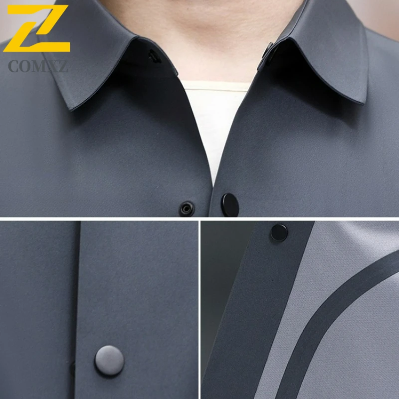 COMXZ Mens Jacket Trendy Solid Color Single Breasted Working Jackets Leisure Turndown Collar Autumn Business Lightweight Coat​