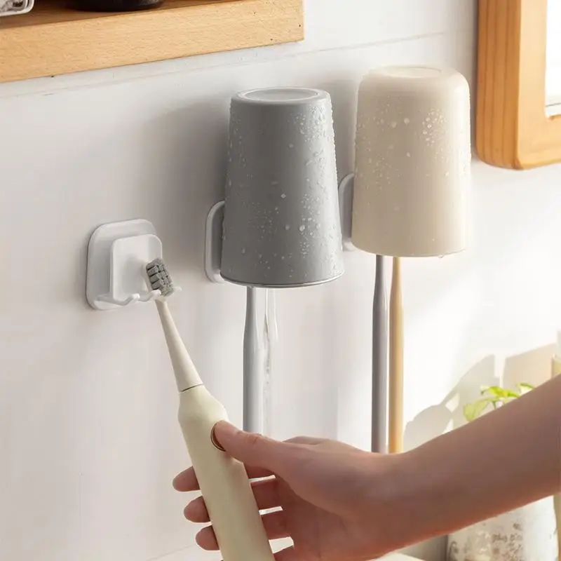 Electric Toothbrush Storage Rack, No Punching Suction Wall Storage Cup Set, Hanging with Lid, Dustproof Household Cup Holder