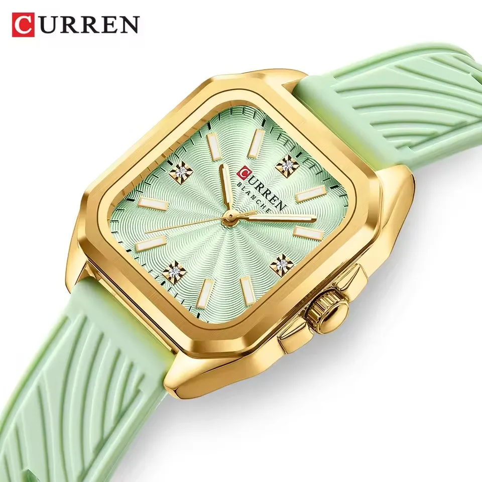 CURREN 9113 New Fashion Women's Simple Square Quartz Watch Sports Business Silicone Strap Women's Gift Clock Watch reloj mujer