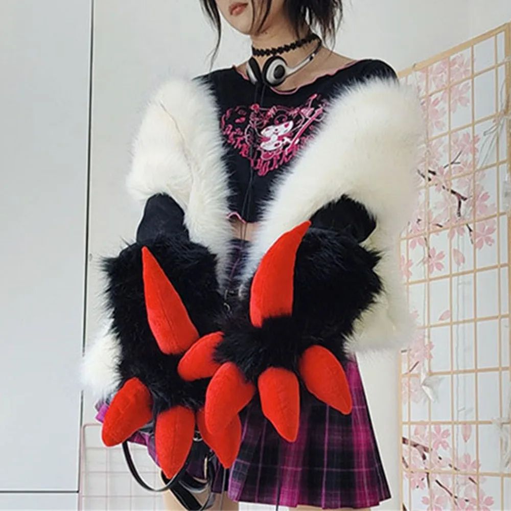 2 Colors Large Furry Beasts Dragon Paw Gloves Fursuit Sweet Cool Cos Props Cute Dragon Nails Claws Devil Gloves Anime Cosplay