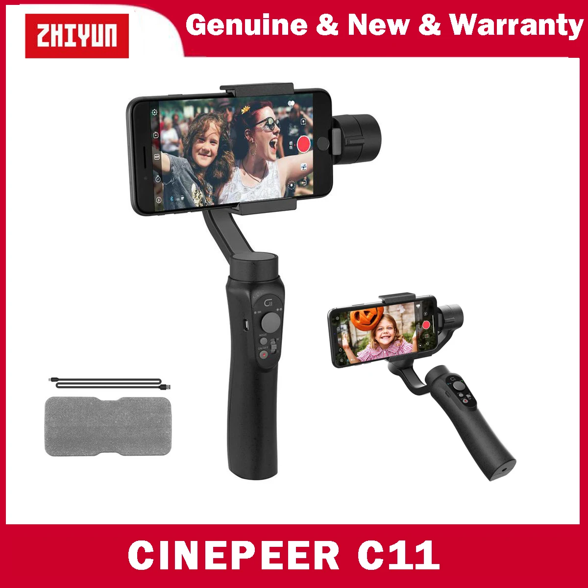 ZHIYUN Gimbal genggam 3 sumbu C11, Gimbal Stabilizer untuk ponsel pintar untuk iPhone Samsung Huawei Android Tiktok Youtube Vlog