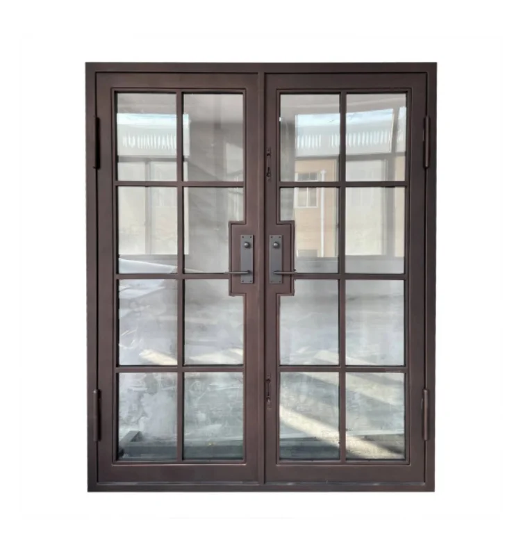 Customization Customized Wrought Iron Frame Tempered Glass Transparent Double Swing Villa Front Door