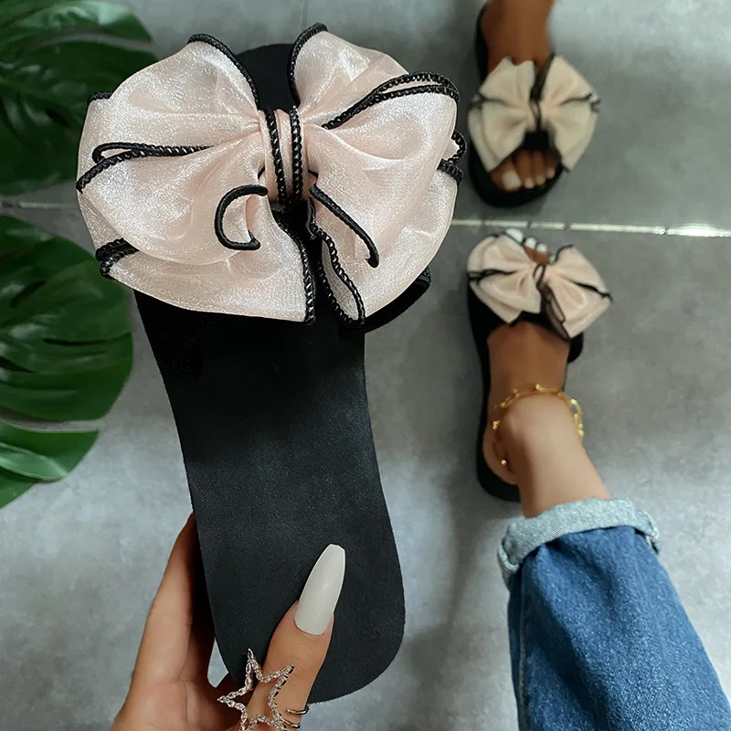 Women Bow Summer Sandals Slipper Summer Women Flip Flops Bow Flat Heel Sandals Beach Shoes Female Slippers Casual Shoes