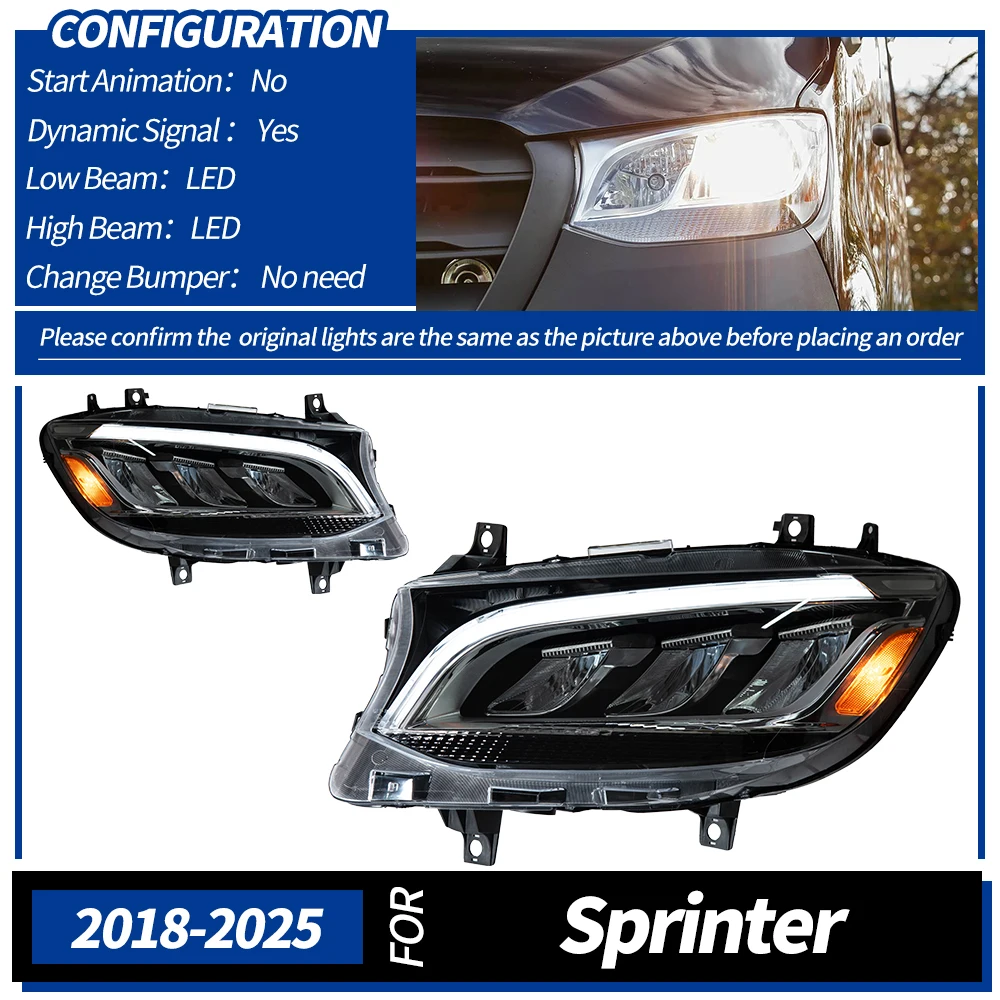 Auto Koplampen Voor Benz Sprinter Led Koplamp 2018-2025 Koplampen W907 Drl Richtingaanwijzer Grootlicht Alle Led Projector lens