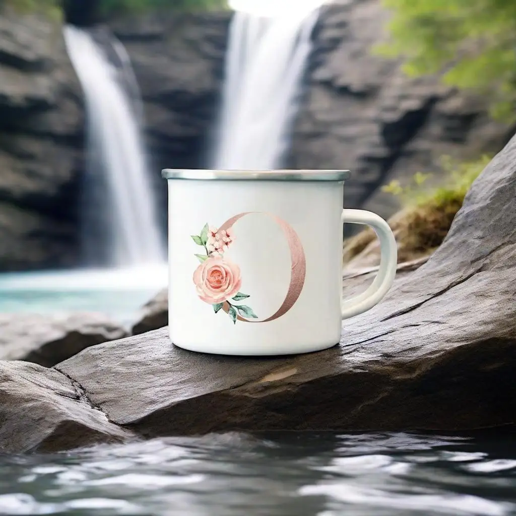 

Alphabet Flowers Enamel Coffee Tea Mugs Vintage Party Wine Beer Drink Juice Cups Creative Breakfast Milk Dessert Mug Best Gifts