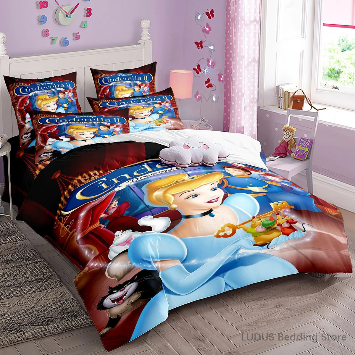 

Cinderella Bedding Set Kawaii Princess Duvet Cover with Pillowcases Cute Anime Quilt Cover for Girls Bedroom Decor