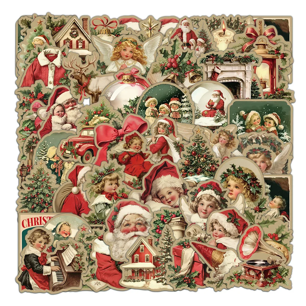 50PCS Creative Retro Christmas Stickers Laptop Phone Cases iPad Water Cups Helmet Stickers Waterproof