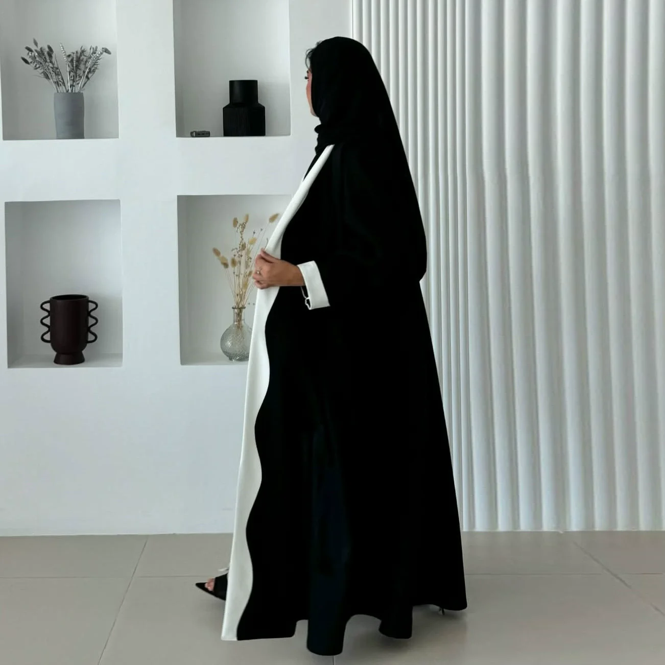 Ramadan Marokko Saudi-Arabien Dubai Schwarz und Weiß Mode Damen Strickjacke Robe Mantel Nahen Osten Damen Abaya