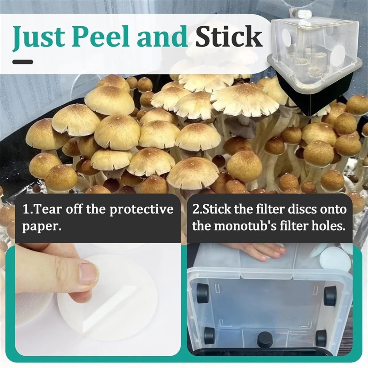 A20M 48Pcs 2.5inch Monotub Adhesive Filter Disks - 2MM Thick Monotub Filter Discs for Mushroom Growing Supplies -Mushroom Box