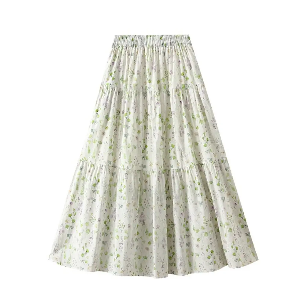 

Korean-Style Sweet Floral Skirt for Women Summer A-Line Loose Waist Mid-Length Large Umbrella Skirt