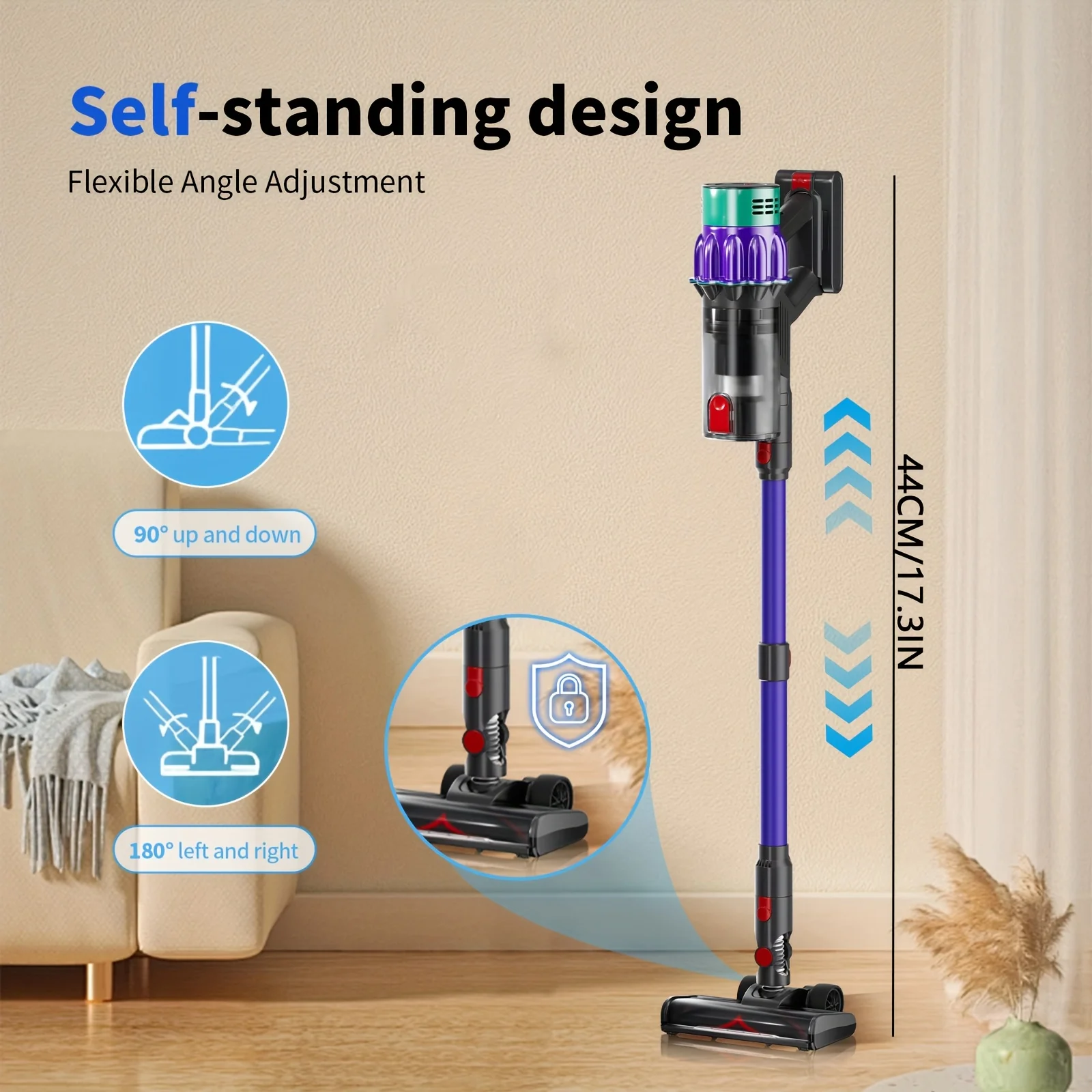 Lightweight Cordless Stick Vacuum Cleaner,45KPA Convenient for Hard Floors, Rechargeable Handheld Vacuum Cleaner