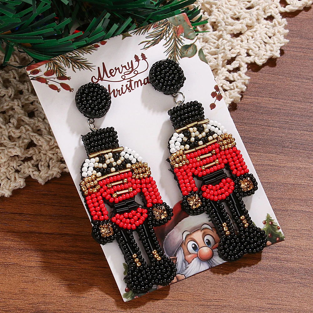 أقراط كسارة البندق مطرزة بالخرز لعيد الميلاد للنساء ، سلسلة مصنوعة يدويًا من الخرز ، أقراط متدلية ، ملابس للمناسبة تحت عنوان ، هدية لعيد الميلاد #4