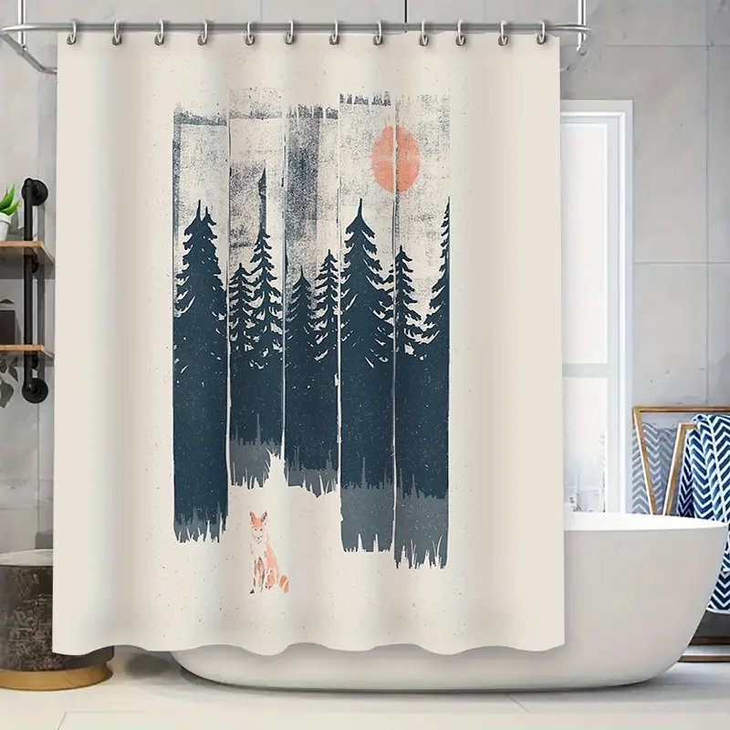 Cortina de ducha de zorro y bosque, decoración de baño con tema de bosque natural, Animal del bosque, decoración rústica para el hogar, juego de cortinas de ducha Vintage