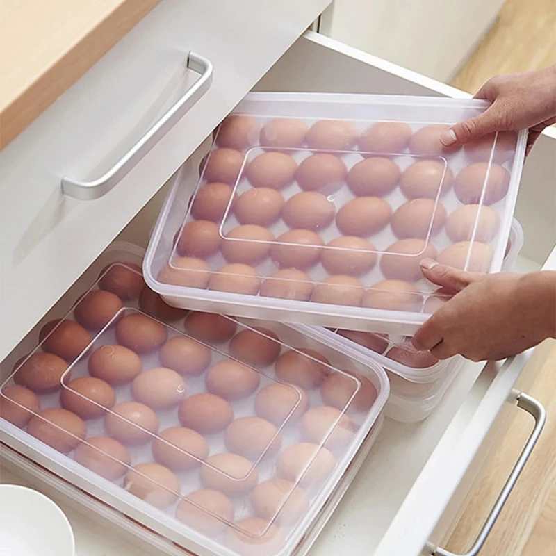 

1pc 30 Slot Egg Box PP Plastic Refrigerator Storage Container with Lid Portable Freshness Keeper for Eggs