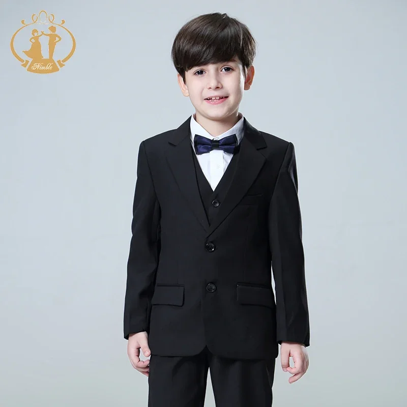 

Spring Autumn Formal Black Suits for Weddings Set Children Party Host Costume Kids Blazer Vest Pants 3Pcs Wholesale Clothing