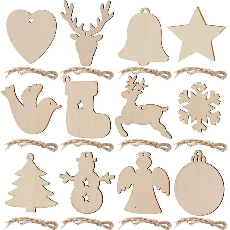 10pcs Unfinished Wooden Christmas Ornaments Blank Xmas Tree Hanging Wood Slices for Kids DIY Art Crafts, Christmas DIY Wood