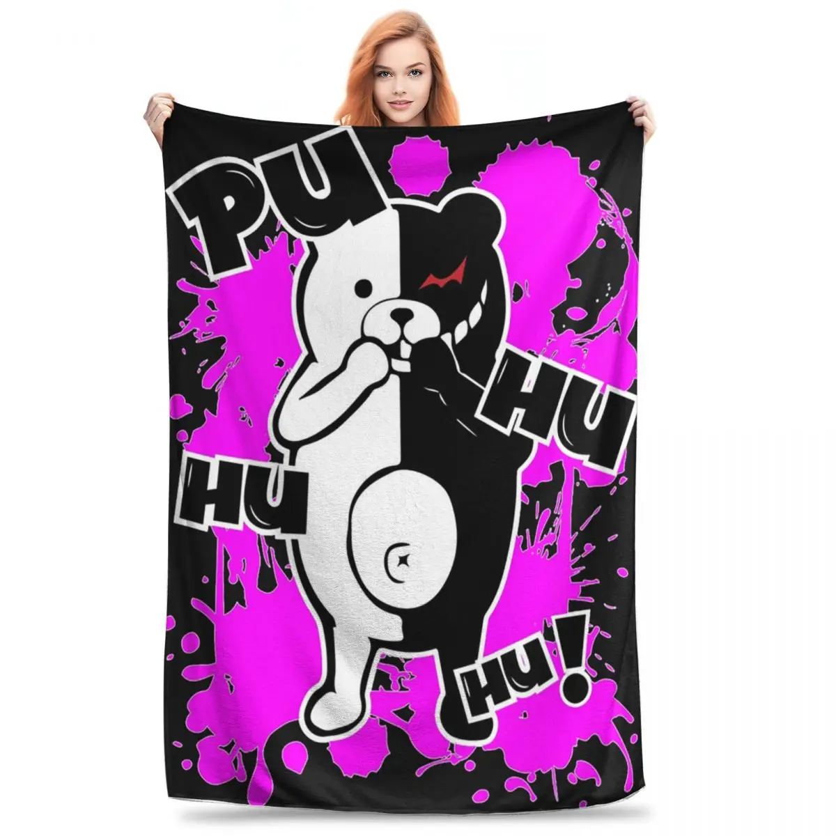 Monokuma Danganronpa - Puhuhuhu Blankets Flannel Lightweight Sofa Throw Blankets For Couch Bedding Travel Throws Bedspread Quilt