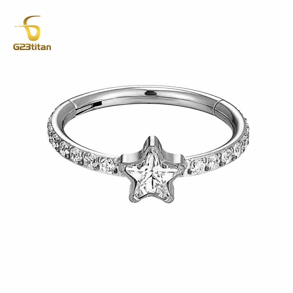 16G Hypoallergenic Titanium Piercing Jewelry CZ Zircon Star Nose Hoop Septum Ring Ear Cartilage Helix Tragus Daith Earring image 5