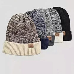 New Unisex Two-Tone Winter Hats Add Fur Lined Men And Women Fashion Warm Beanie Cap Casual Winter Knitted Hats