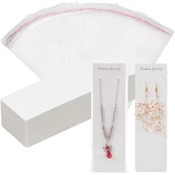 100pcs Long Necklace Display Cards with 100pcs Clear Self Adhesive Bags 8x2.3 Inch White Jewelry Display Cards Paper Hanging