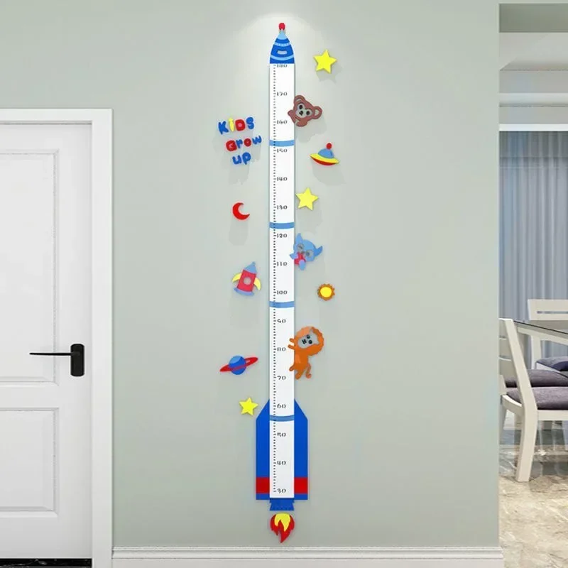 Kids Height Measure Wall Sticker UFO Rocket Monkey Height Charts Wall Sticker Nursey Decor Wallpaper Children Bedroom Decoration