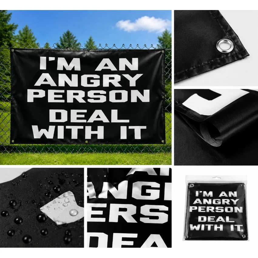 Angry Person Flag Funny Room Outdoor Banner Wall Hanging Poster for Home Garden Indoor Decor Multiple Sizes Available