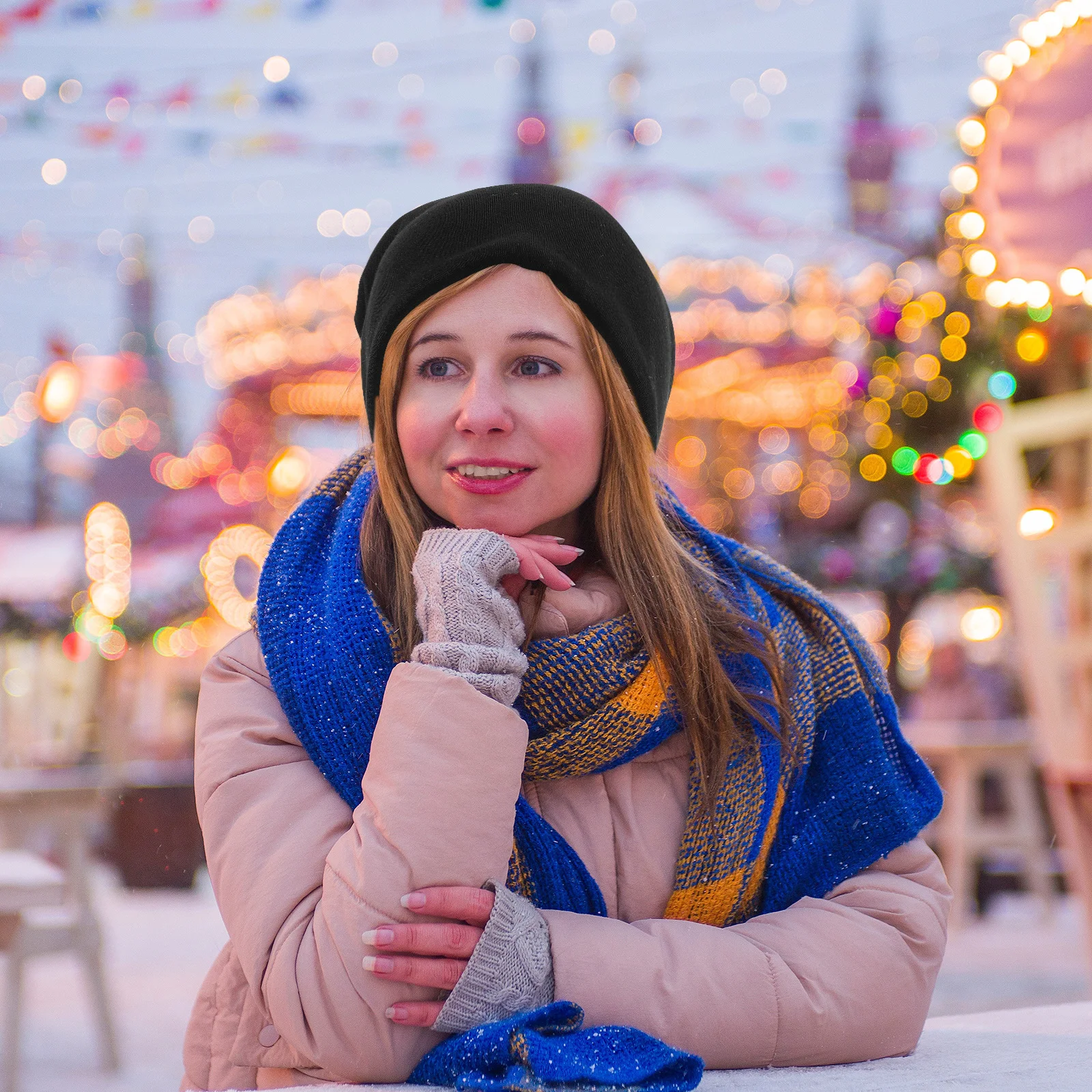 

1pc Ski Knit Hat Unisex Double Layer Brimless Warm Windproof Ear Protection Cap For Men Women Winter Outdoor Activities Cycling