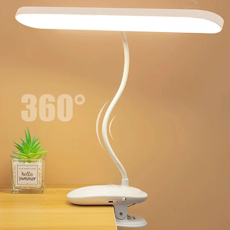 New Table Lamp USB Rechargeable Desk Lamp With Clip Bed Reading Book Night Light LED Touch 3 Modes Dimming Eye Protection Light