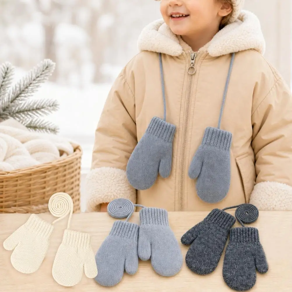 For 14years Solid Color Knitted Gloves with Fingerless Design, Cuffless, for Boys and Girls, Snow Play, Winter Children's Warmth