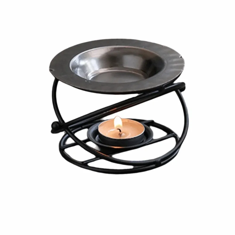 Creative Essential Oil Warmer Portable Retro Metal Incense Burner Hollow Out Polygon Candle Heating Holder Bedroom Use