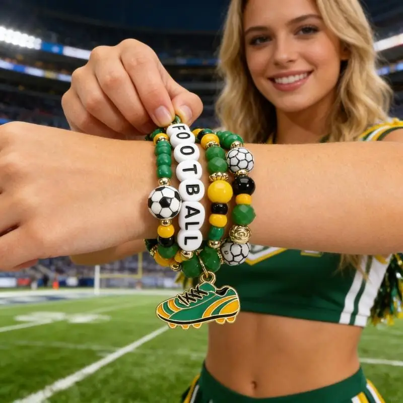  Handcrafted Beaded Wristband With Adjustable Closure Trendy Bracelet Accessory For Soccer Supporters