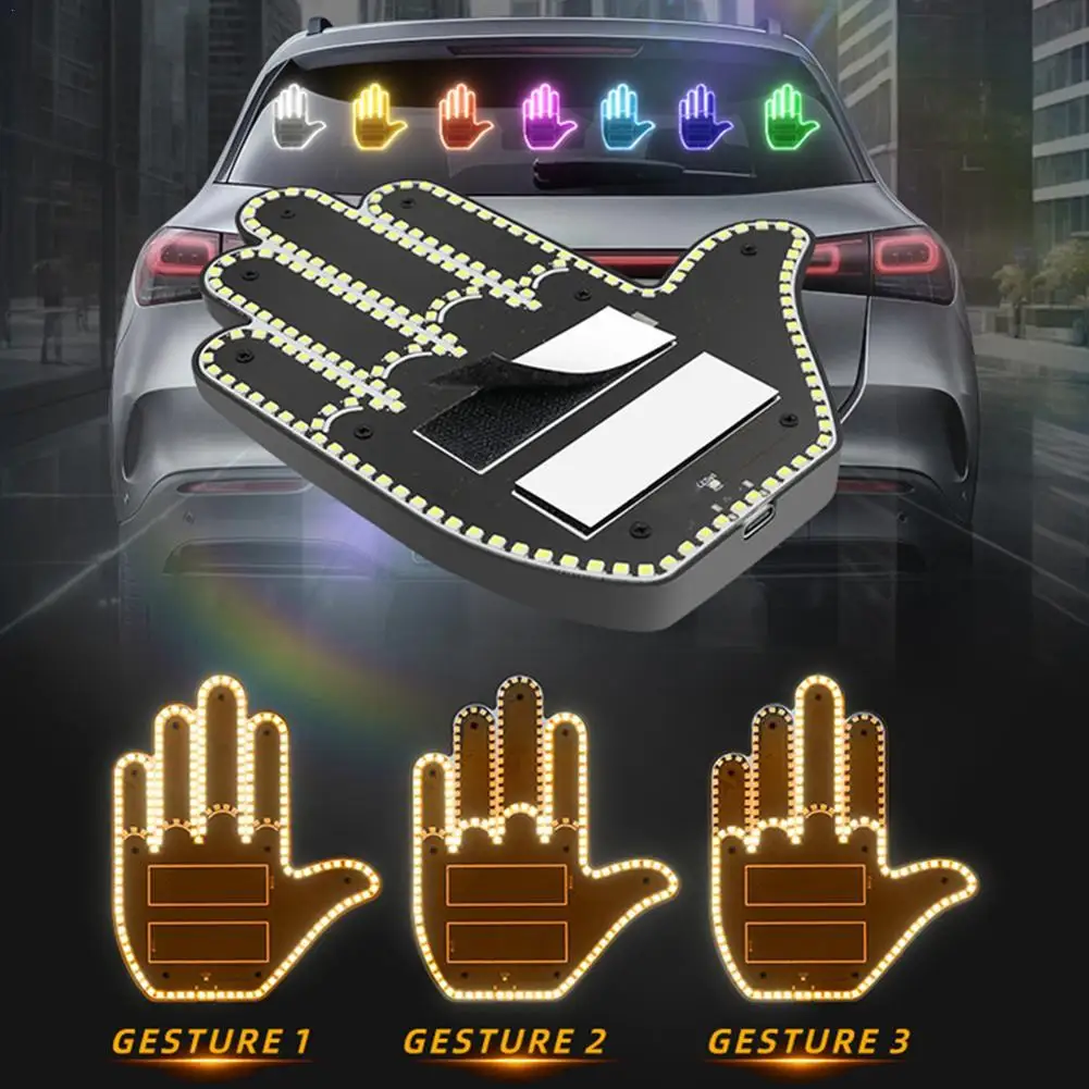 New LED Illuminated Gesture Light Car Finger Light With Remote Road Rage Signs Middle Finger Gesture Light Hand Lamp