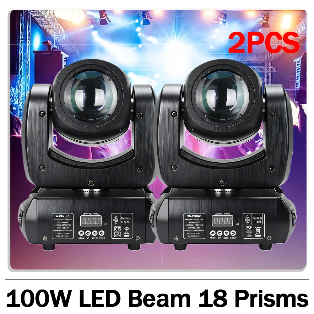 

2 шт. 100 Вт светодиодный луч с подвижной головкой и 8 гобовыми 8 цветов, 18 призменями DMX512 для DJ, дискотеки, вечеринки, свадьбы, ночного клуба, бара, сценического освещения