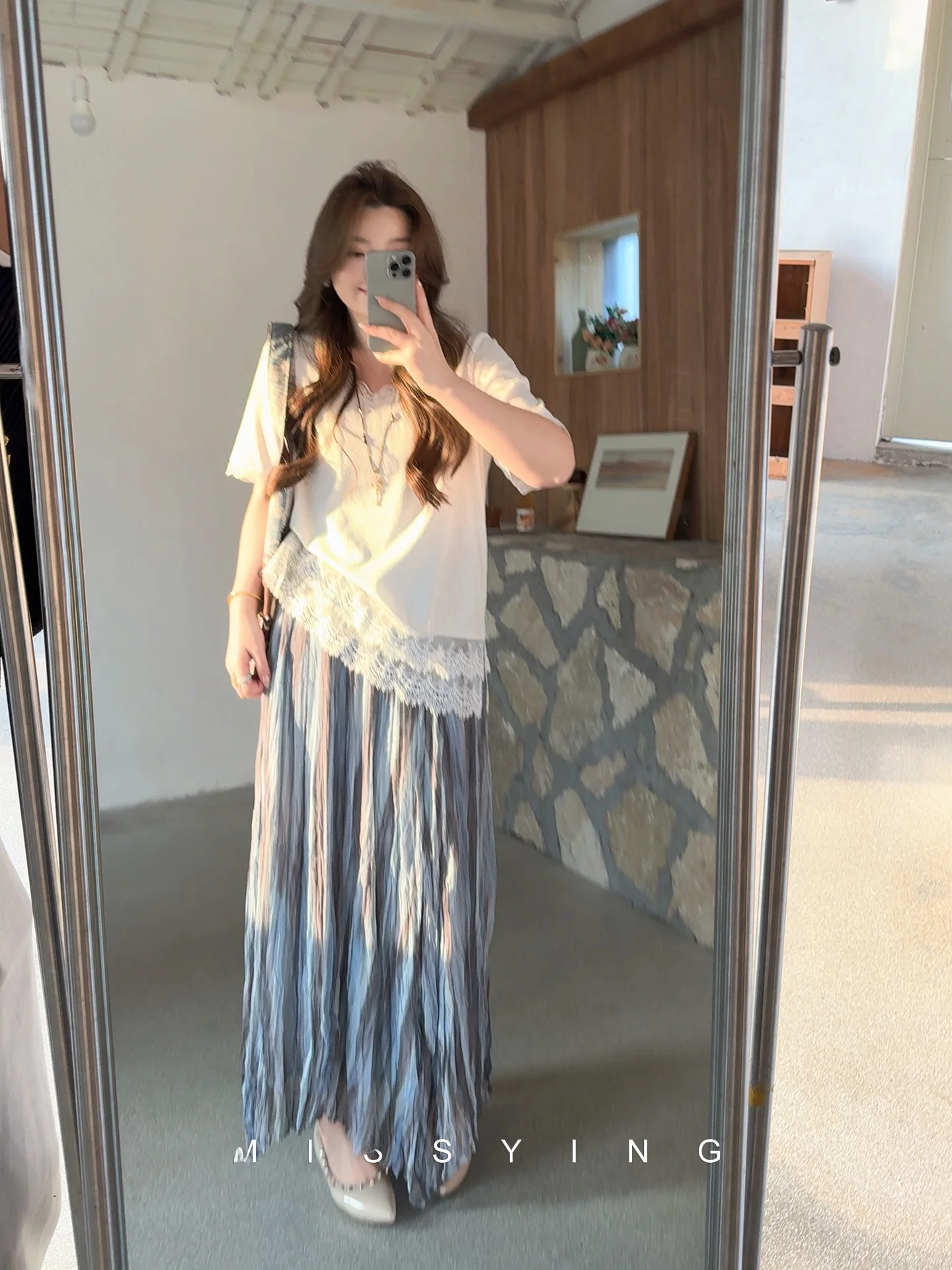 

White Lace ort Sve V-Ne Cotton Blend T-irt Summer New Sle plus Size Women's Clothing by Miss ng Cloud Ice Sand