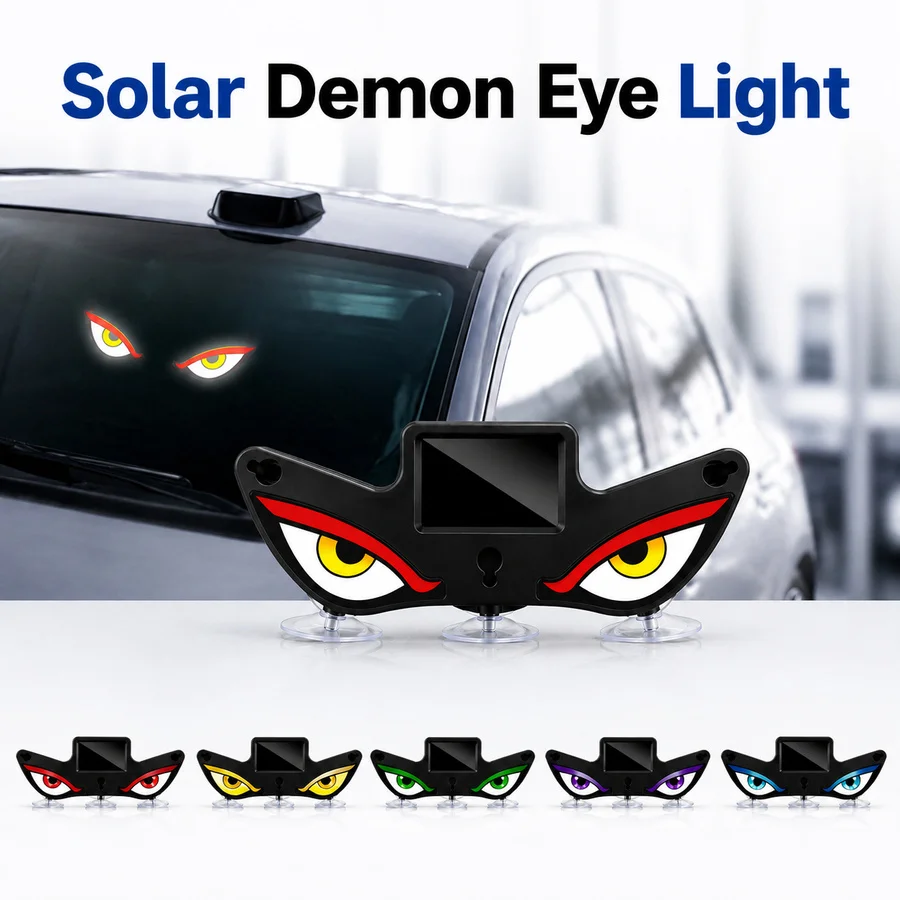 Solar Type-C Car Demon Eye Ambient Light, Suction Cup LED Windshield Decoration Lamp for Auto Glass