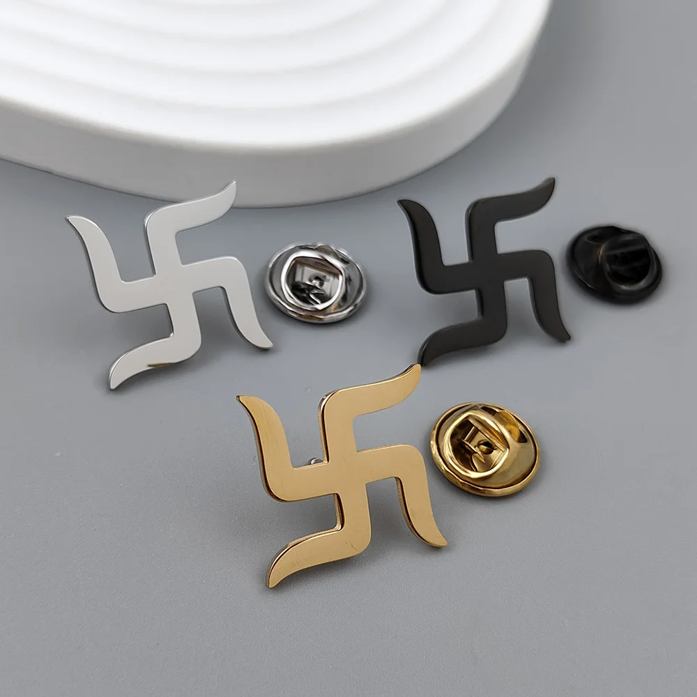 New swastika lapel pin, fashionable stainless steel badge, retro style brooch suit accessories, suitable for party wear