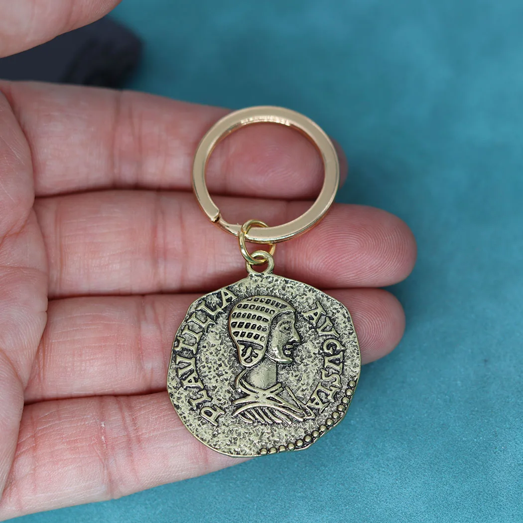 Ancient Rome Engraved PLAUTILLA AVGVSTA Rome Coins Pendants Keychain Denier Coin Key Chains Keyring For Men Women