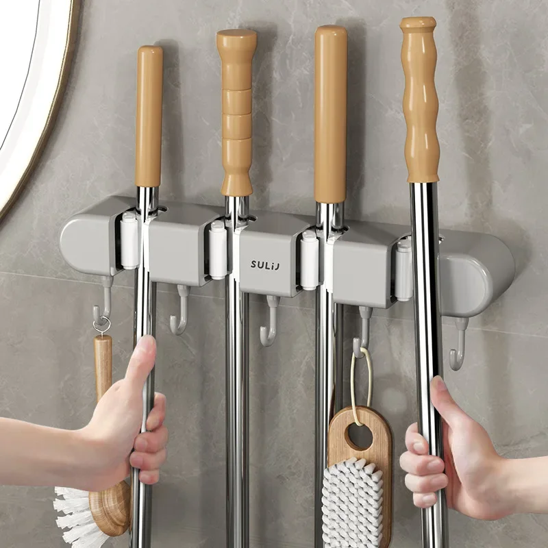 

Mop Wall Hanging Clip, Mop Hook, Broom Fixing Frame, Non Punching Toilet Kitchen Artifact, Multifunctional Storage Rack