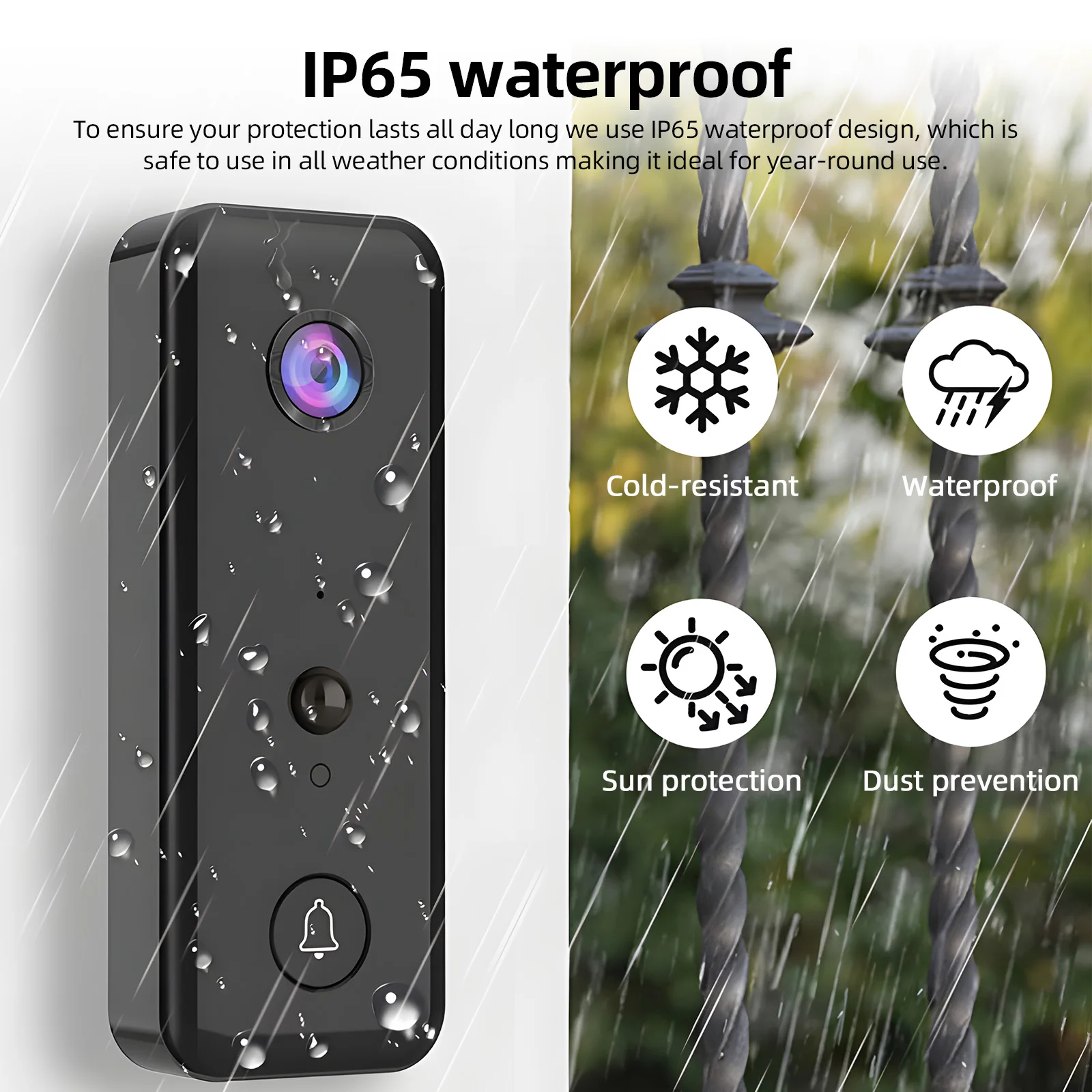 Video Doorbell Camera Wireless with Chime Ringer Battery Powered Smart AI PIR Human Detection IP65 Waterproof 2.4G WiFi 2-Way